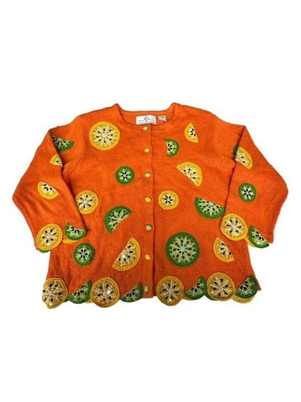 Design Options M Citrus Cardigan Sweater Orange Lime Lemon Crochet Art to Wear